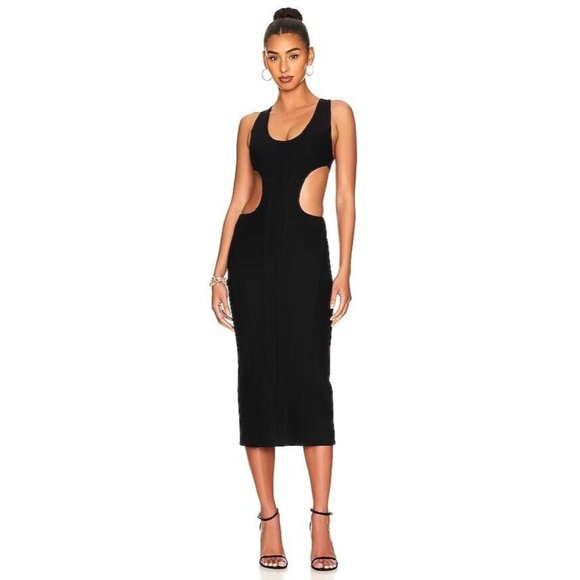 h:ours Zoraida Midi Dress Black Cut Out Detail